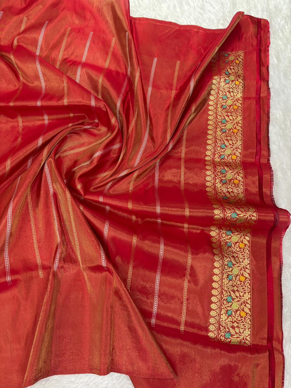 Vintage Romance: Antique Rose & Maroon Tissue Kadhua Banarasi Handloom Saree