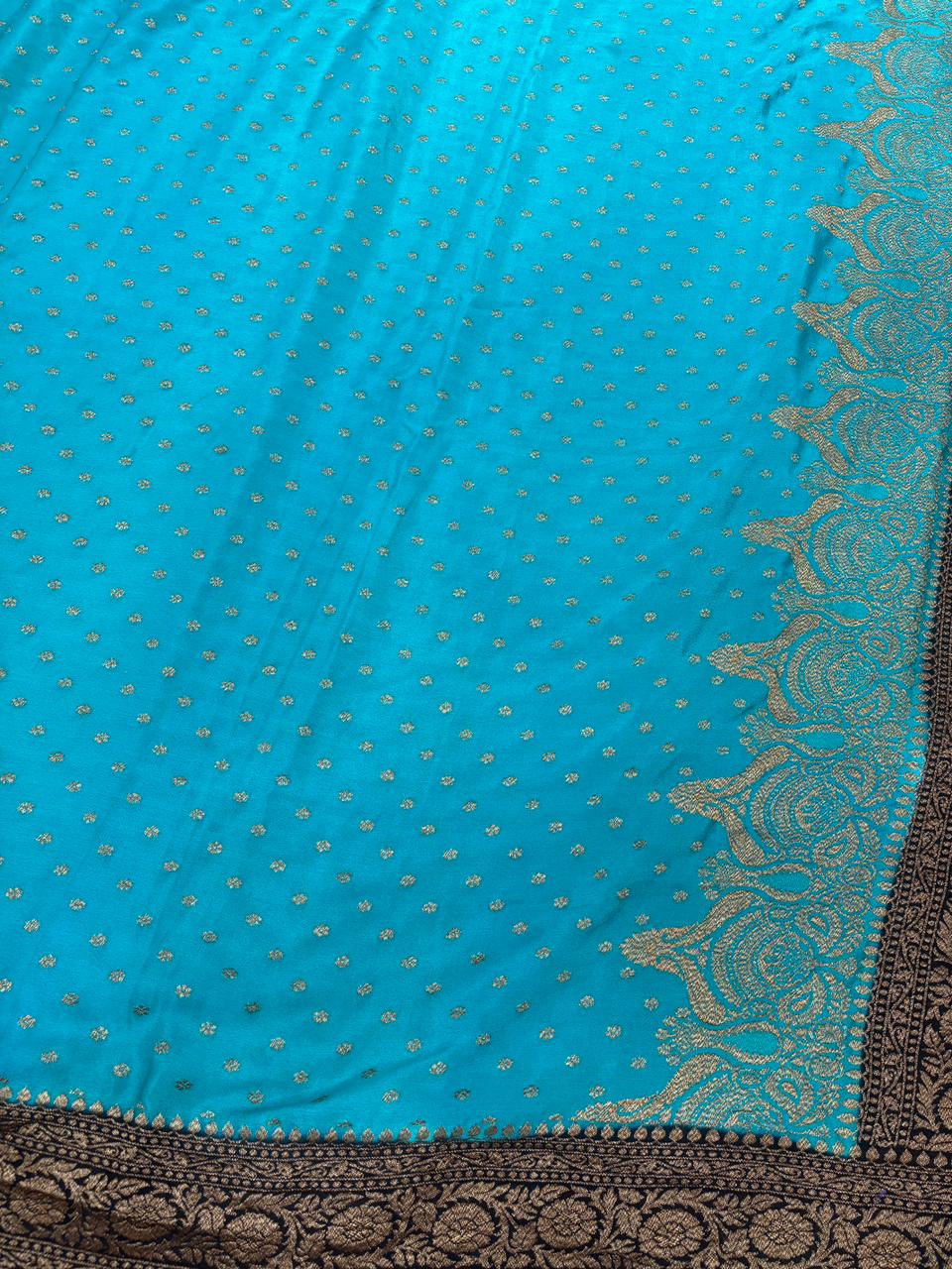 Modern Contrast: Turquoise & Black Banarasi Crepe Georgette