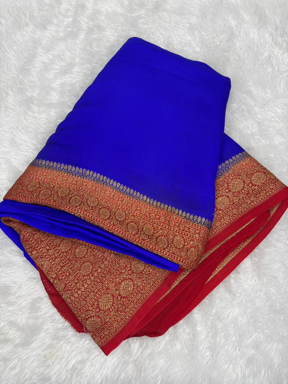 The Electric Duo: Royal Blue & Crimson Red Banarasi Crepe Georgette