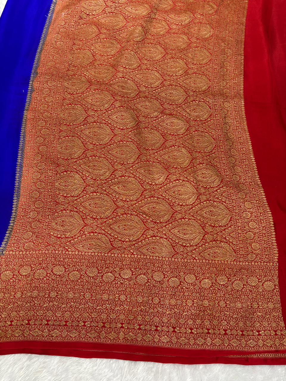 The Electric Duo: Royal Blue & Crimson Red Banarasi Crepe Georgette
