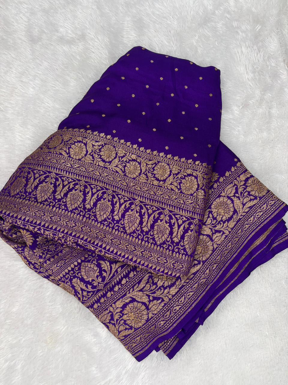 Midnight Majesty: Deep Violet Banarasi Crepe Georgette