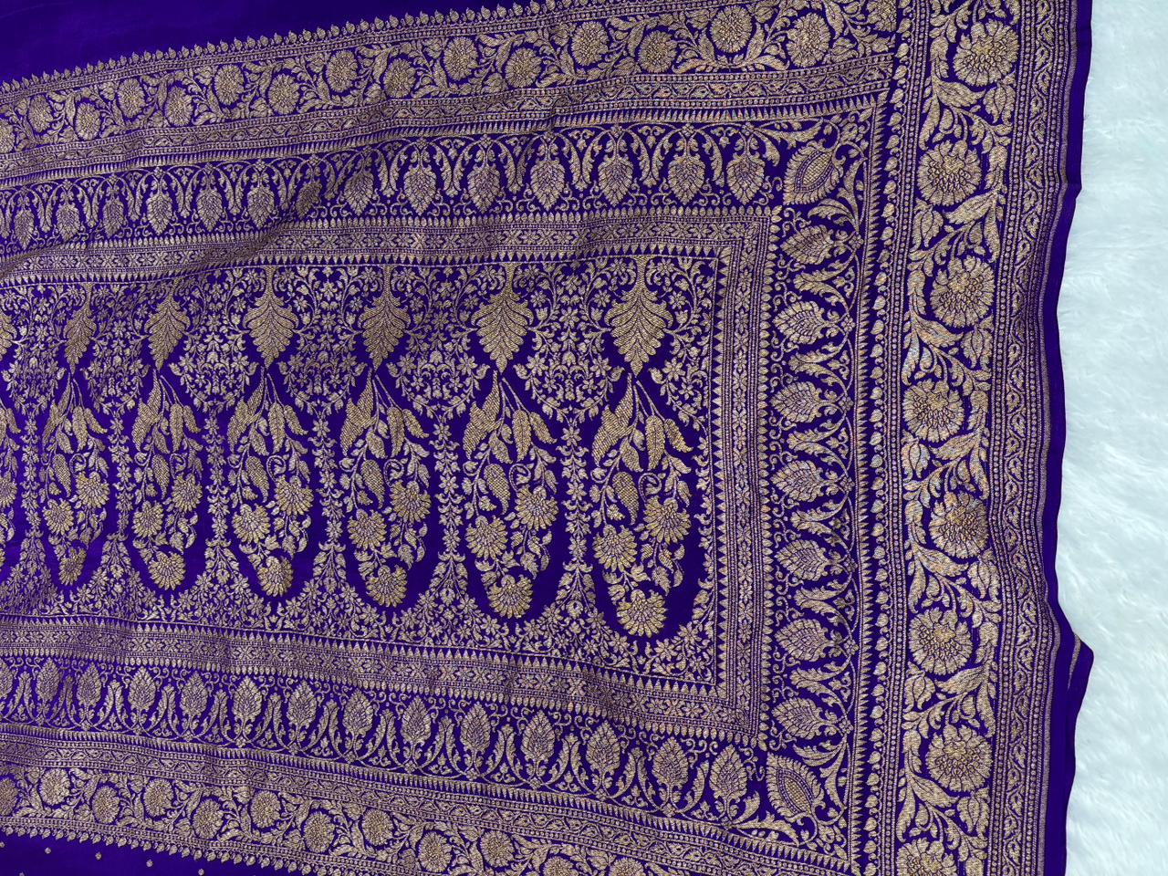 Midnight Majesty: Deep Violet Banarasi Crepe Georgette