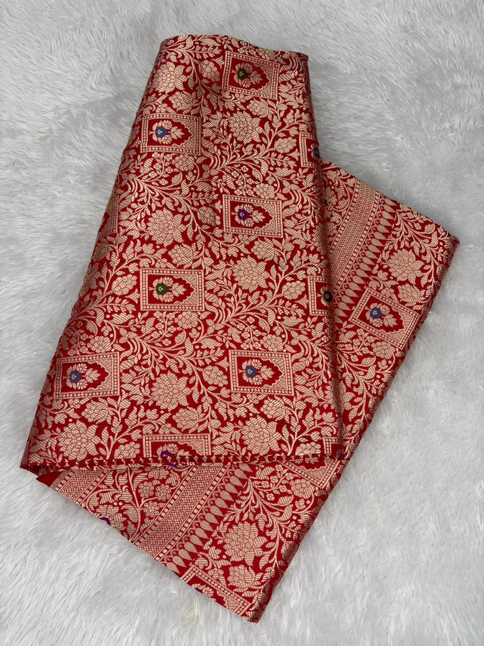 The Bridal Masterpiece: Crimson Red Brocade Katan Silk Meenakari Jangla