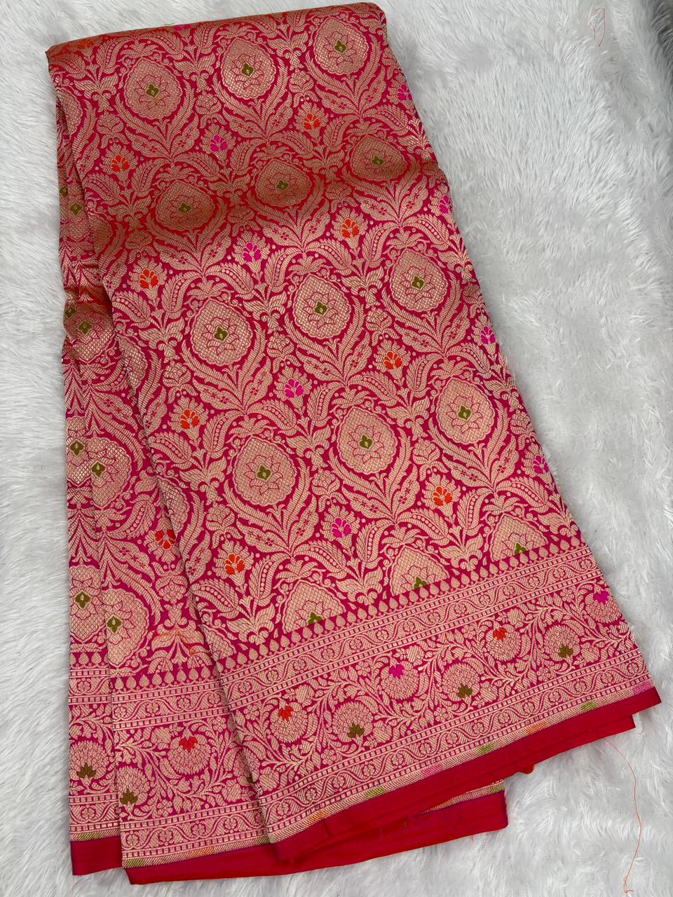 The Vivacious Bride: Hot Pink Brocade Katan Silk Meenakari Jangla