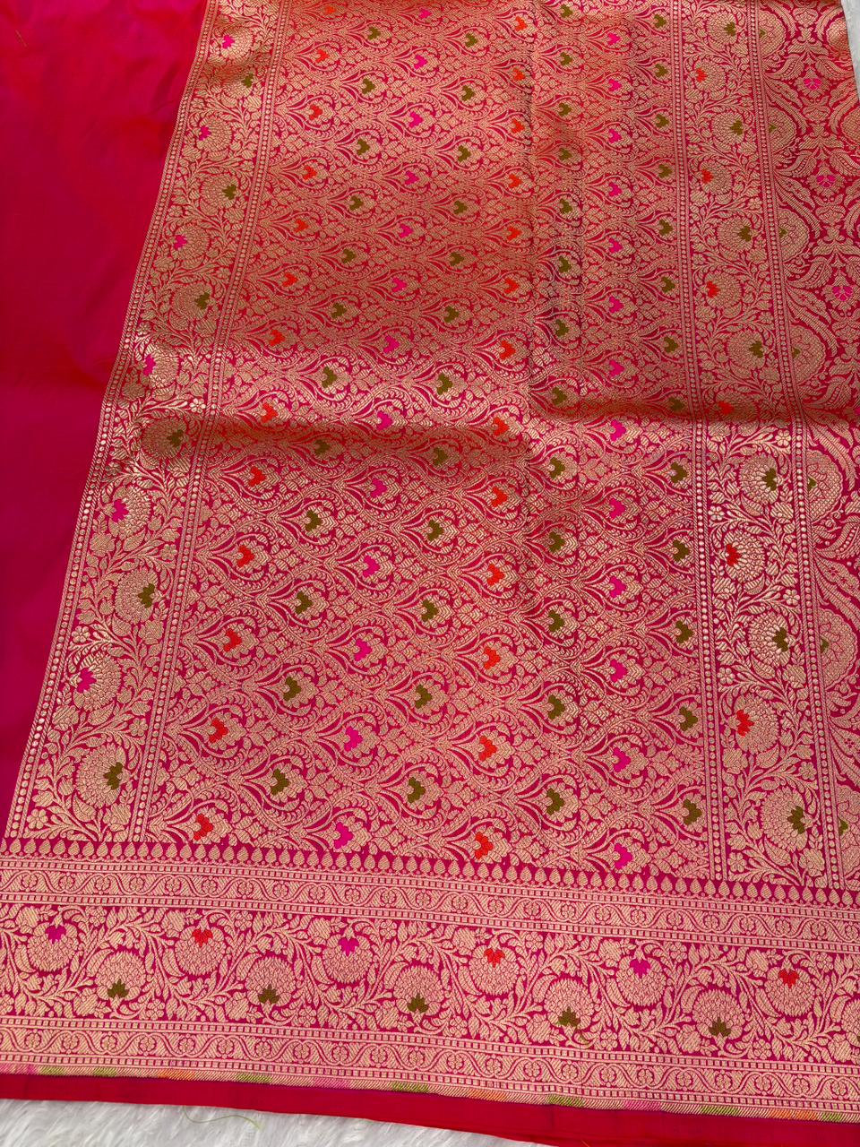 The Vivacious Bride: Hot Pink Brocade Katan Silk Meenakari Jangla
