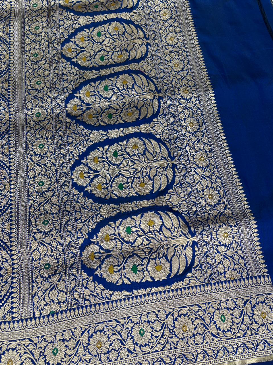The Midnight Monarch: Royal Blue Brocade Katan Silk Meenakari Jangla