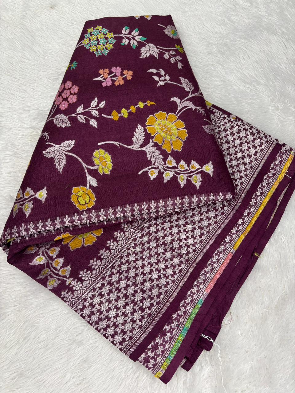 Royal Wine Tussar Georgette Banarasi Handloom Saree