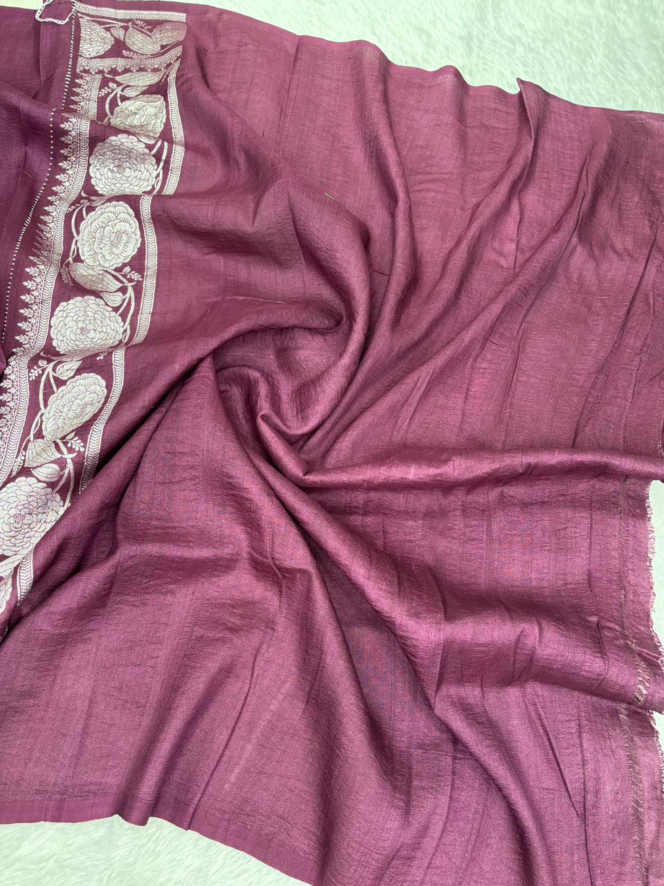 Royal Wine Tussar Georgette Banarasi Handloom Saree