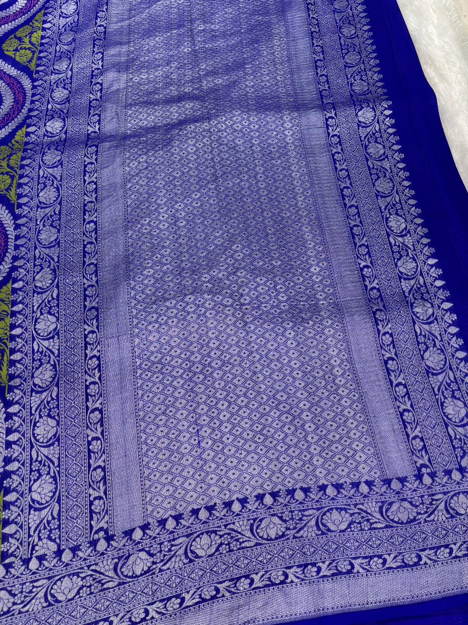 Regal Deep Teal Tussar Georgette Banarasi Handloom Saree