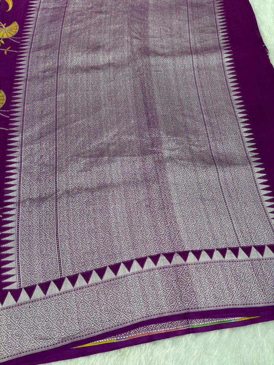 Enchanting Purple Tussar Georgette Banarasi Saree