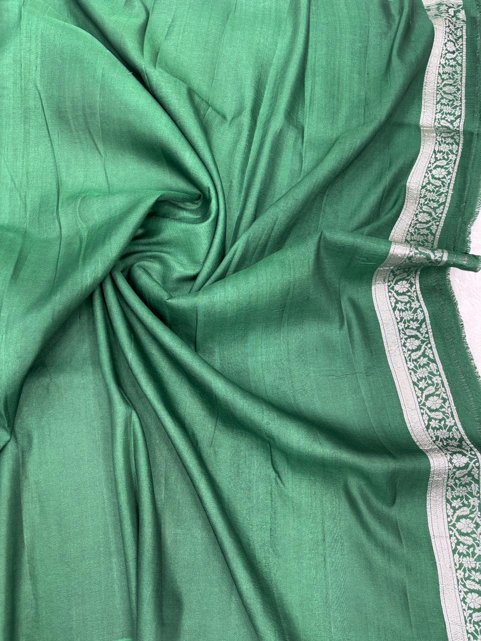 Lush Bottle Green Tussar Georgette Banarasi Saree