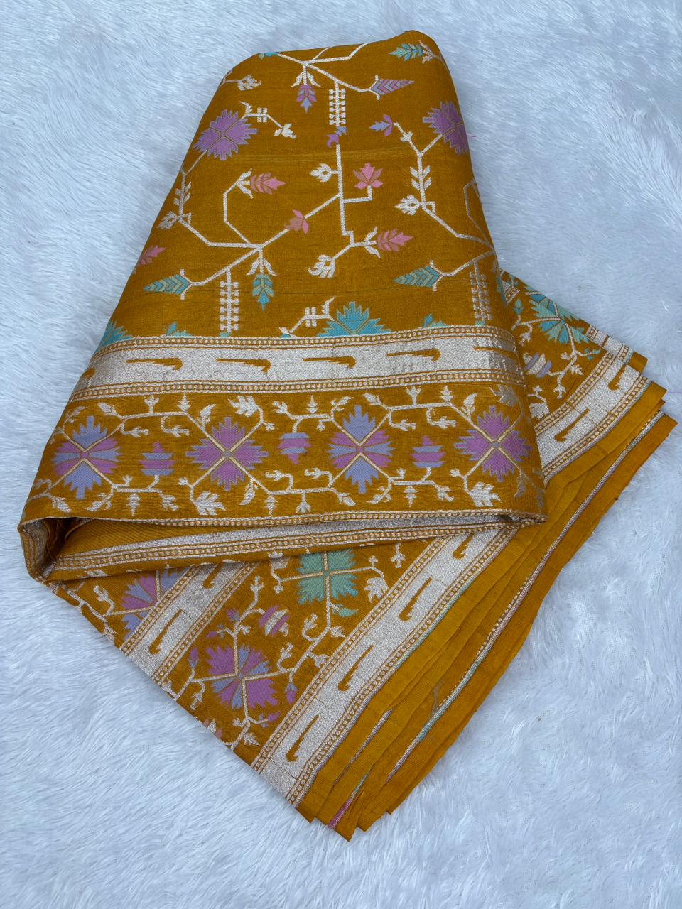 Radiant Mustard Yellow Tussar Georgette Banarasi Saree