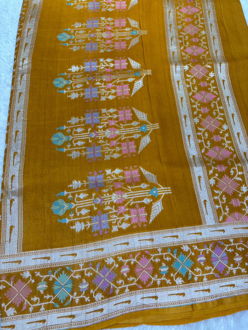 Radiant Mustard Yellow Tussar Georgette Banarasi Saree