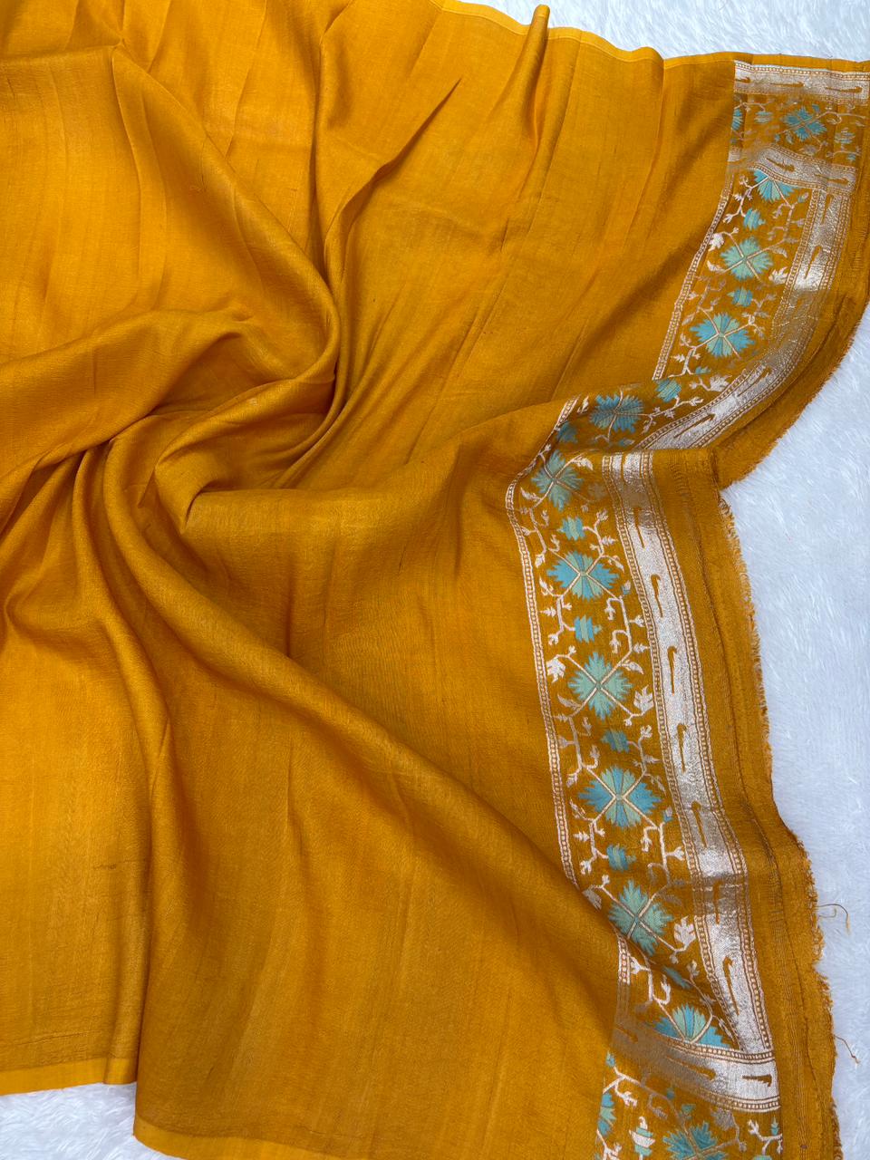 Radiant Mustard Yellow Tussar Georgette Banarasi Saree