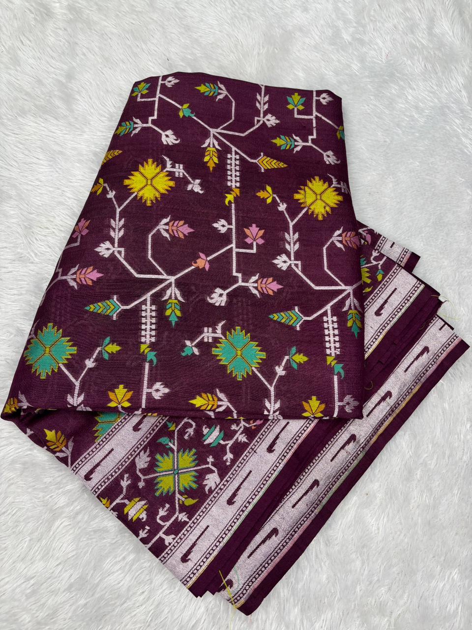 Regal Wine Maroon Tussar Georgette Saree