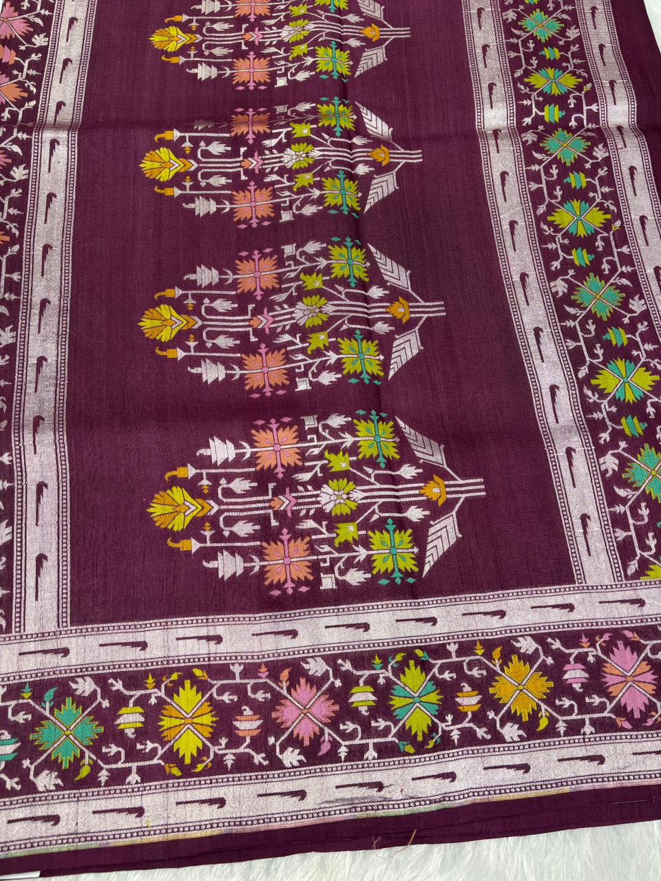 Regal Wine Maroon Tussar Georgette Saree