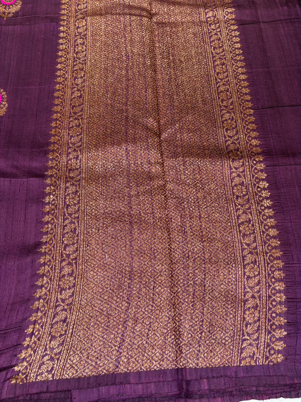 Royal Purple Raw Silk Tussar Banarasi Handloom Saree with Meenakari Buta