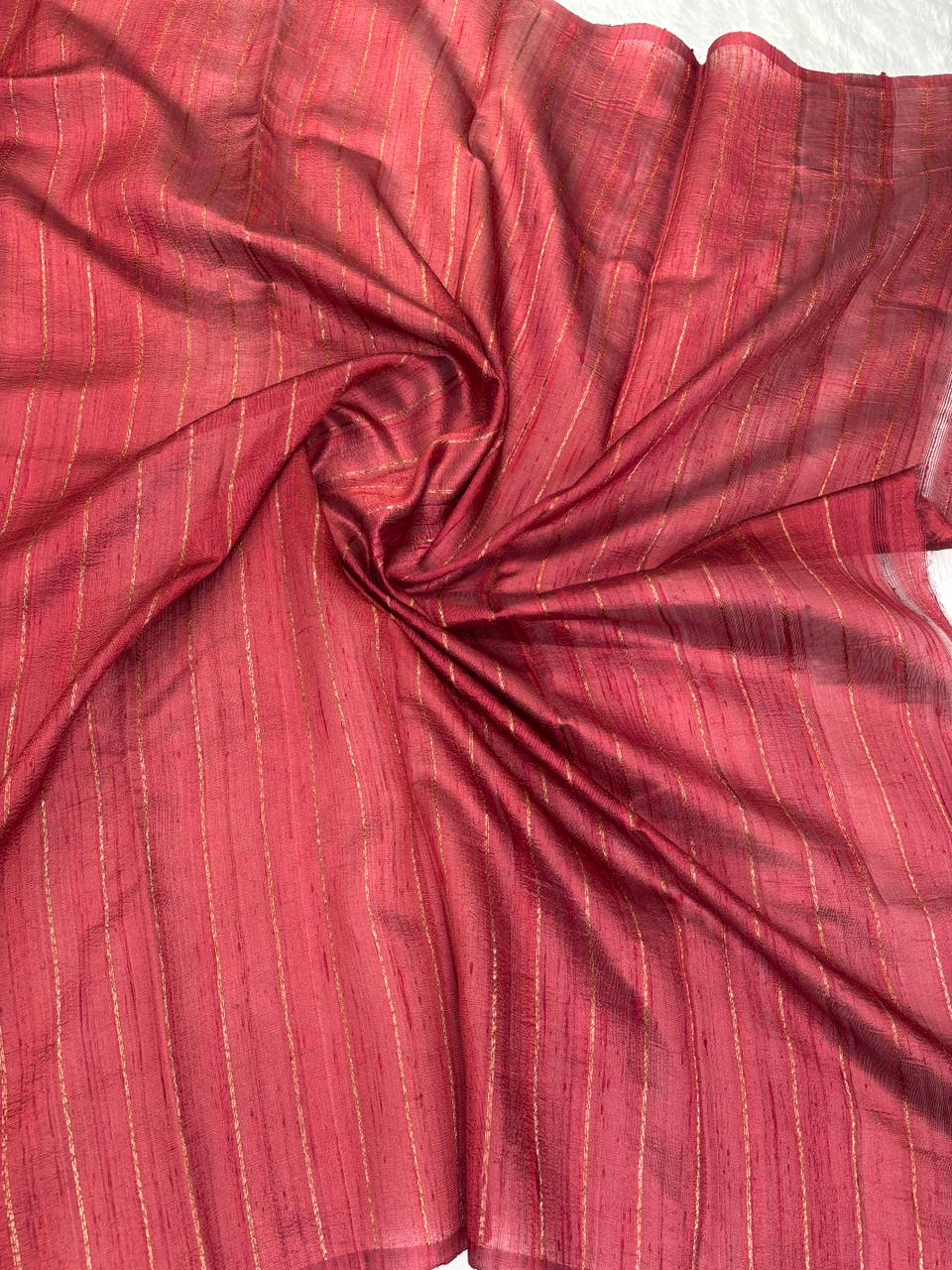 Exquisite Ruby Maroon Raw Silk Tussar Banarasi Saree with Meenakari Zari