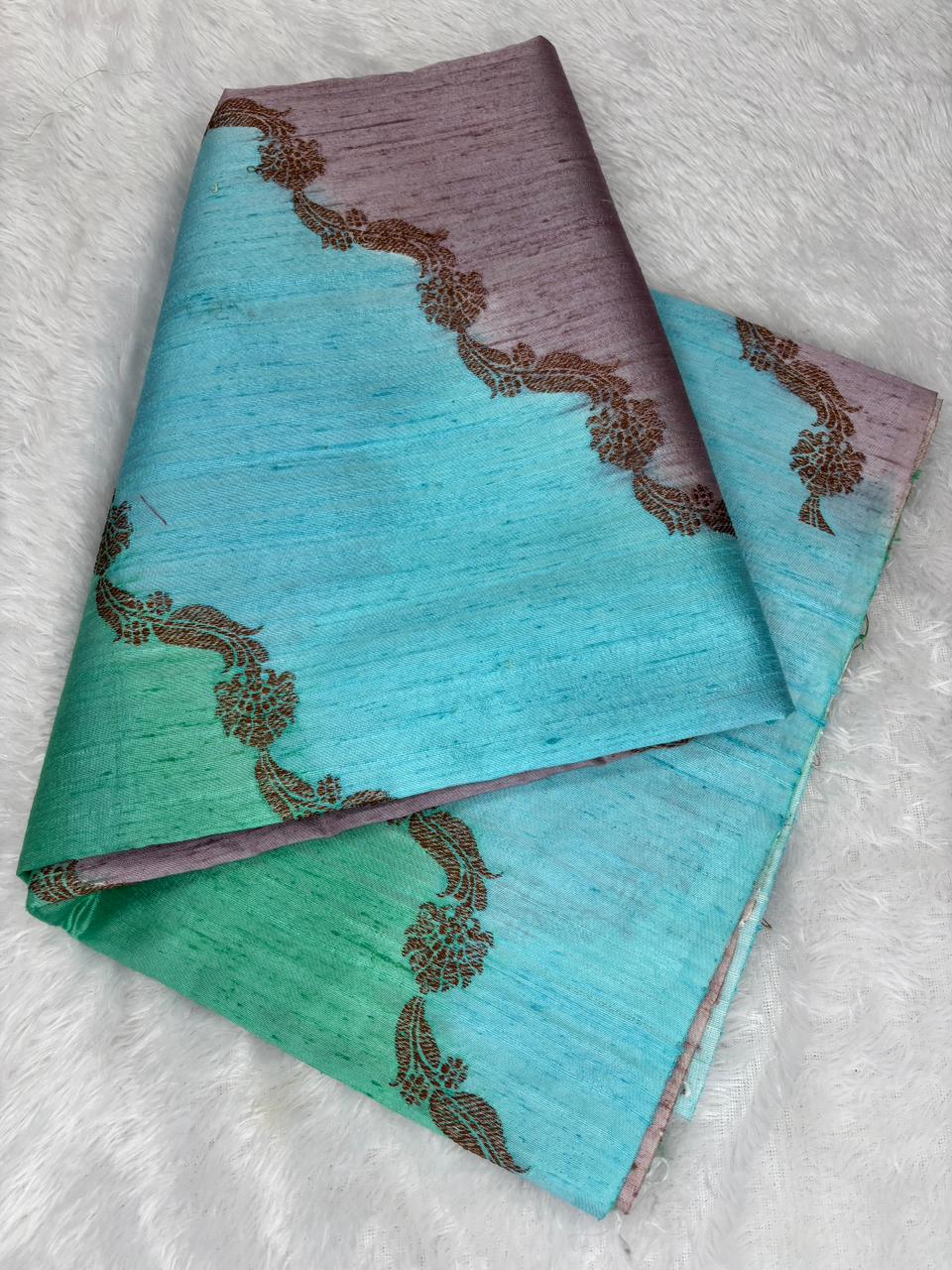 Verdant Green Rungkaat Raw Silk Tussar Handloom Saree with Antique Zari