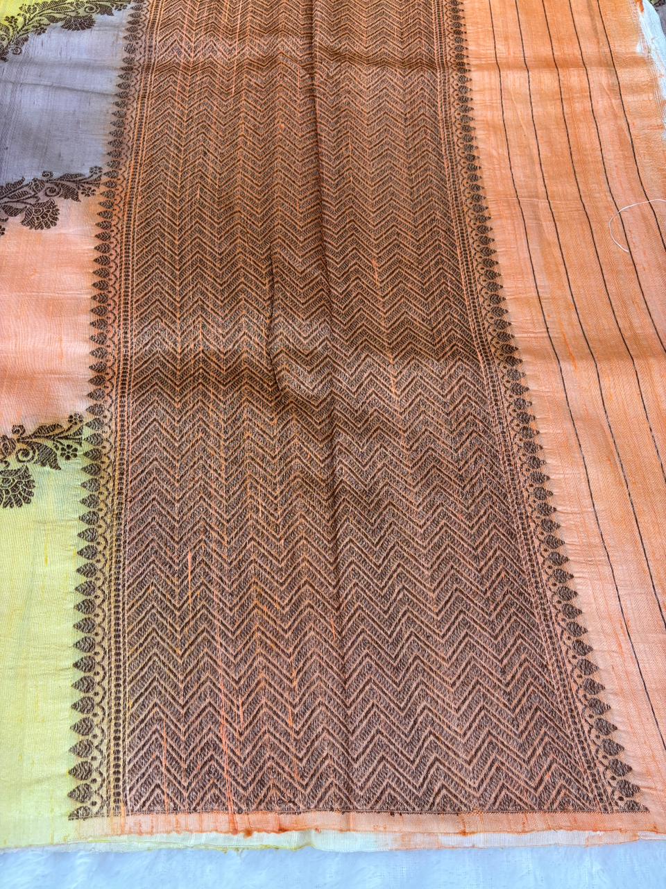 Pastel Symphony Multi-Color Rungkaat Raw Silk Tussar Handloom Saree