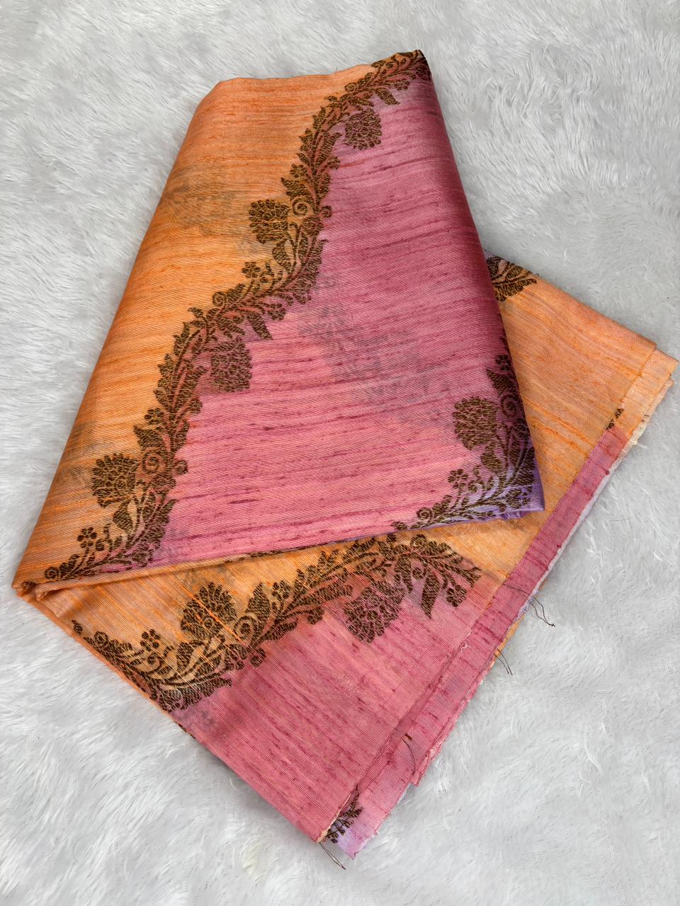 Sunset Symphony Multi-Color Rungkaat Raw Silk Tussar Handloom Saree