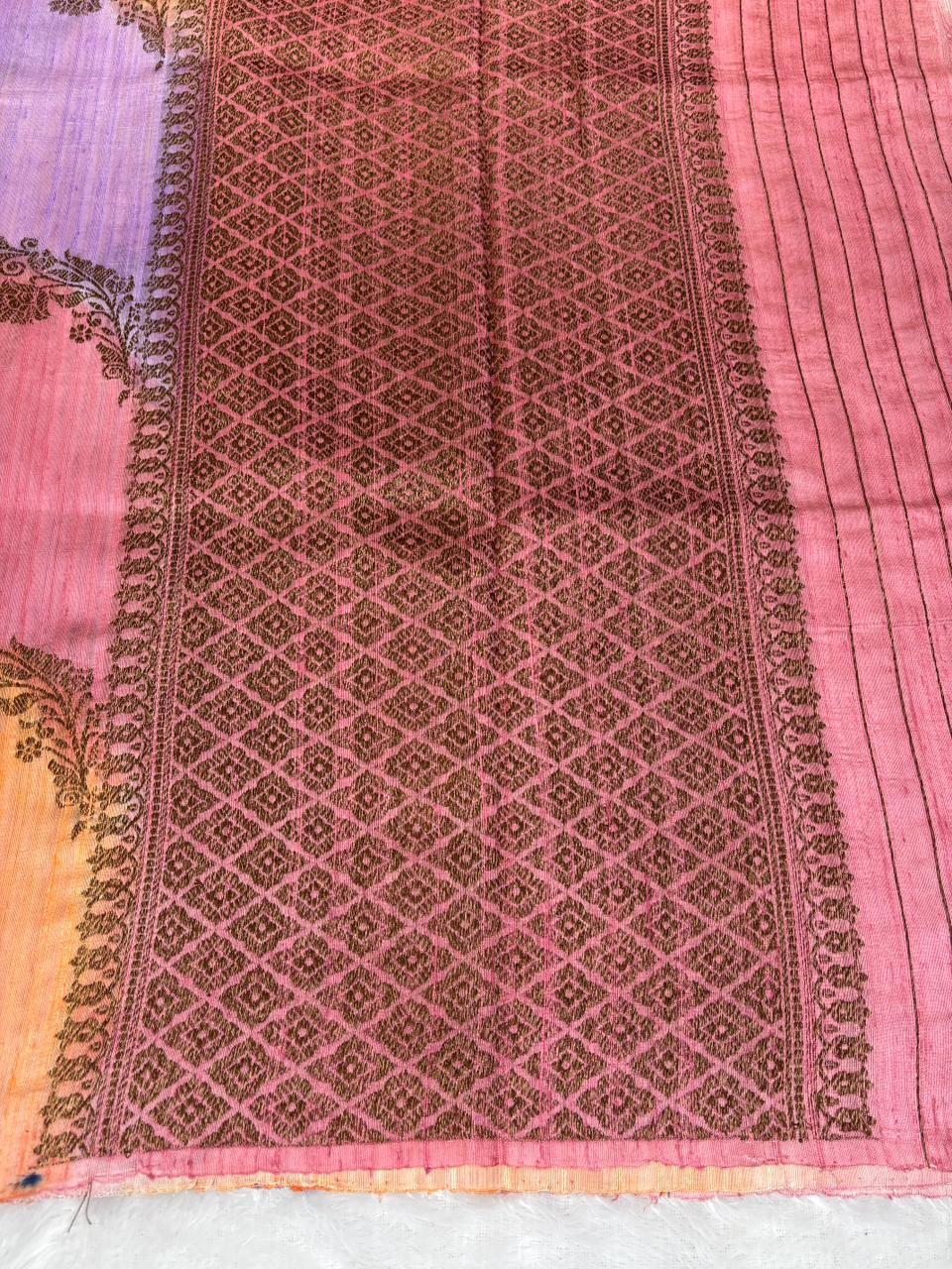 Sunset Symphony Multi-Color Rungkaat Raw Silk Tussar Handloom Saree