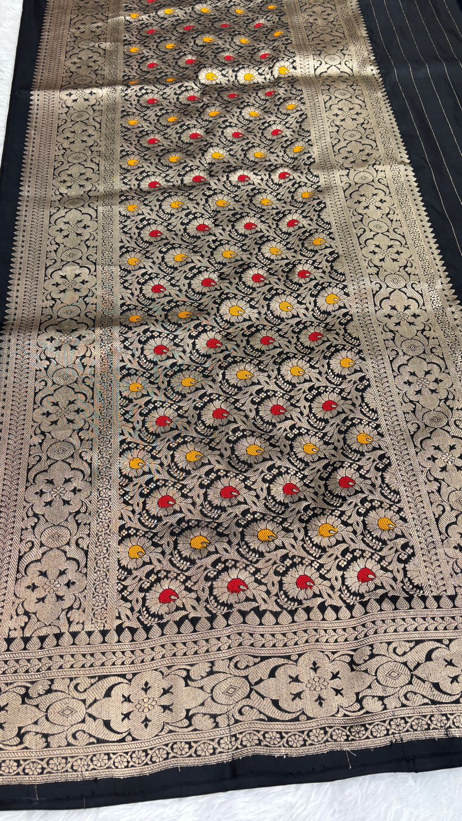 Exquisite Midnight Black Katan kadhua Designer Silk Banarasi Saree with Meenakari Kadhua Boota