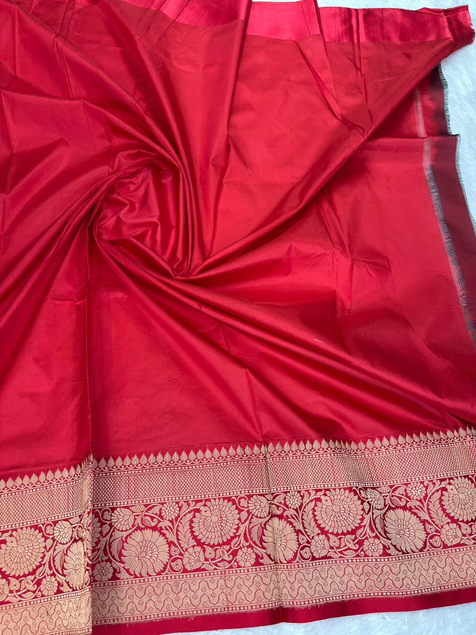Regal Petrol Blue & Red Katan Kadhua Designer  Silk Banarasi Saree with Kadhua Paisley Boota