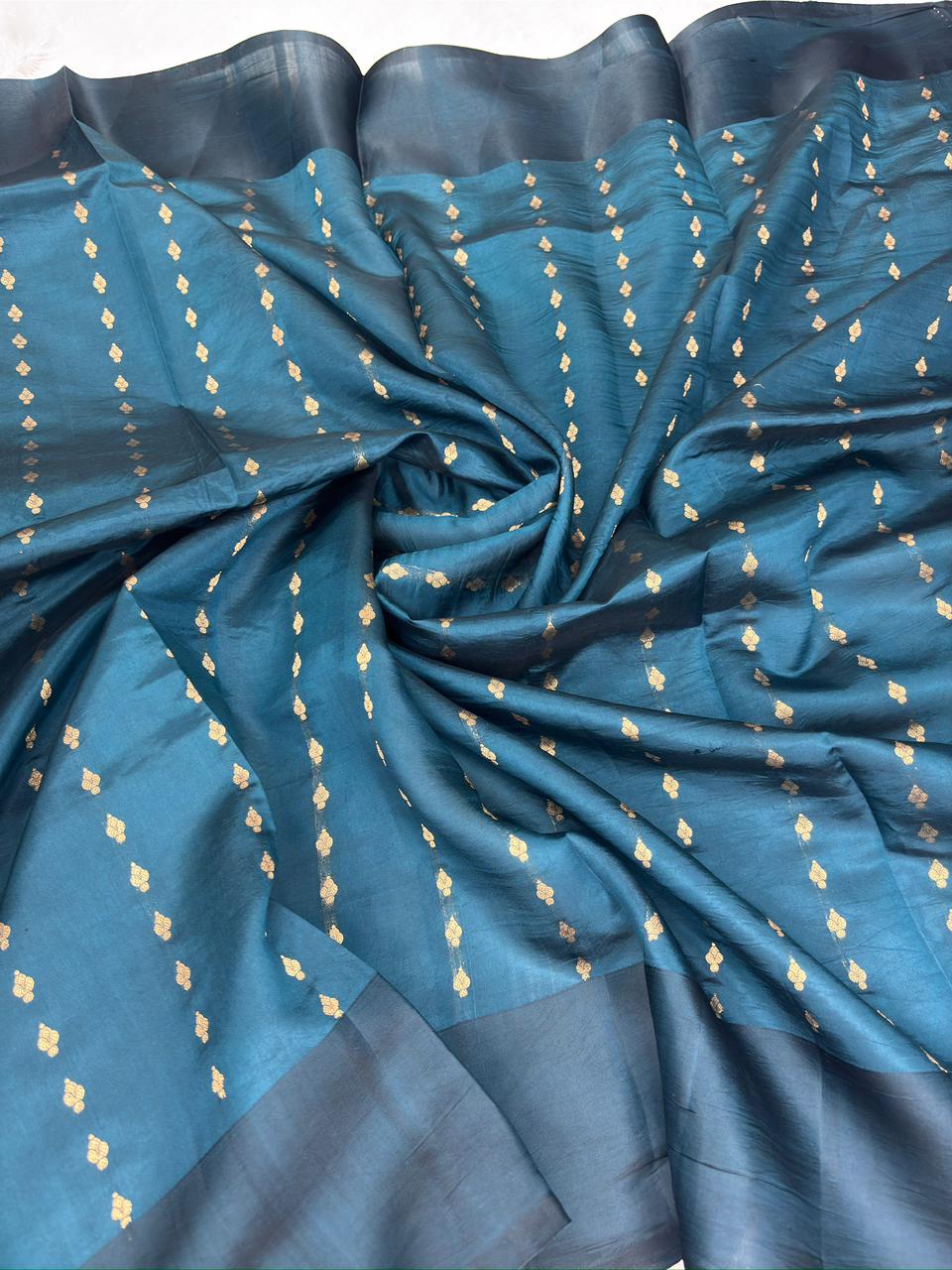 Regal Deep Teal Blue Pure Katan Light Weight Kadhua Handloom Banarasi Saree with Sona Rupa Kadhua Work