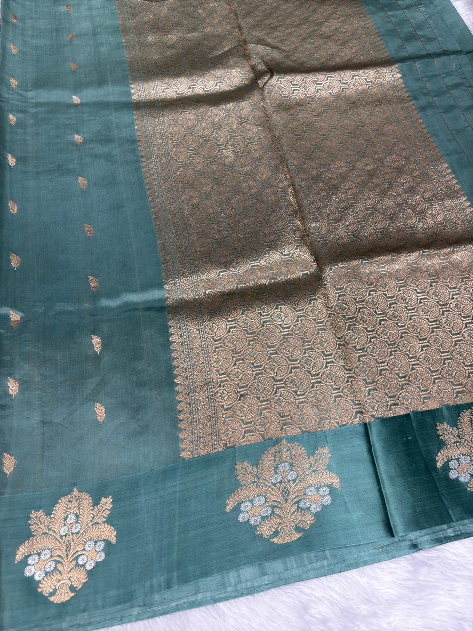 Ethereal Pastel Sage Green Pure Katan Light Weight Kadhua  Handloom Banarasi Saree with Sona Rupa Kadhua Work