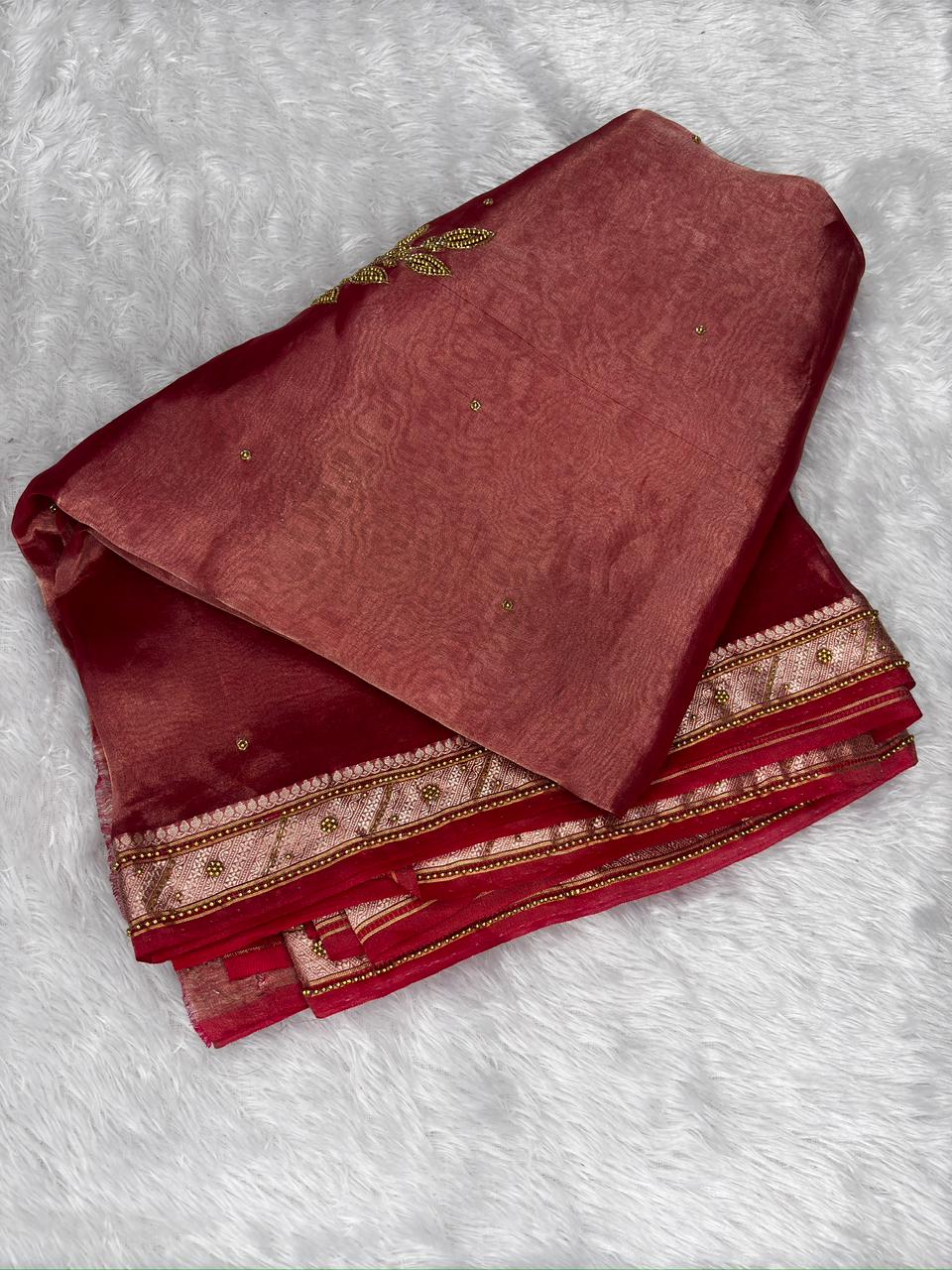 Radiant Red Banarasi Hand Work Saree