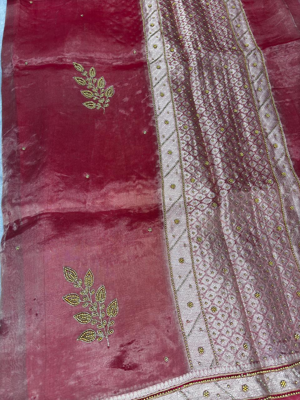 Radiant Red Banarasi Hand Work Saree