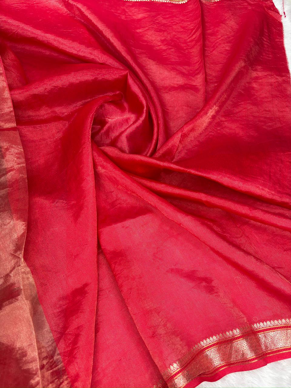 Radiant Red Banarasi Hand Work Saree