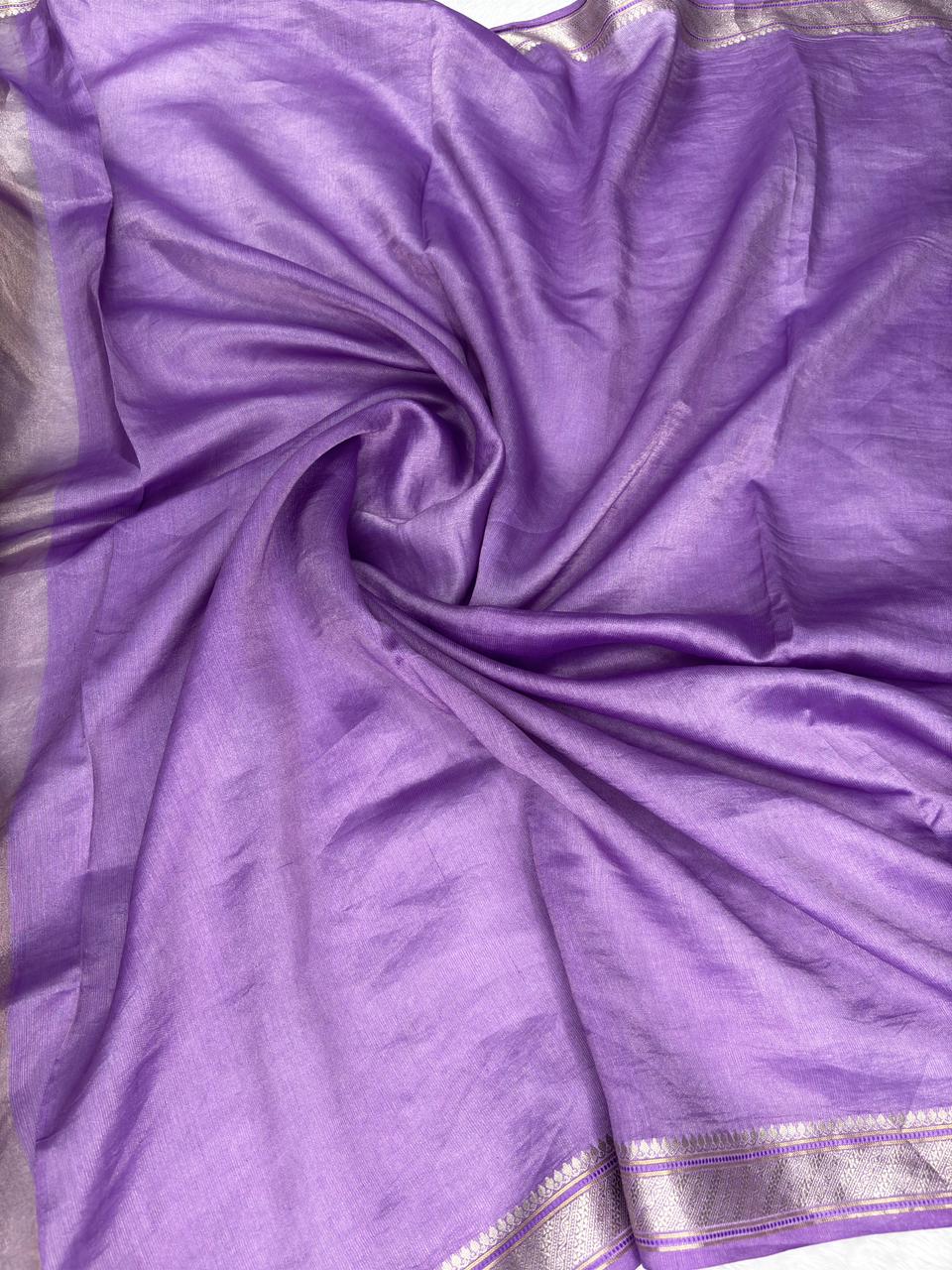 The Violet Aura: Banarasi Hand Work Tissue Saree
