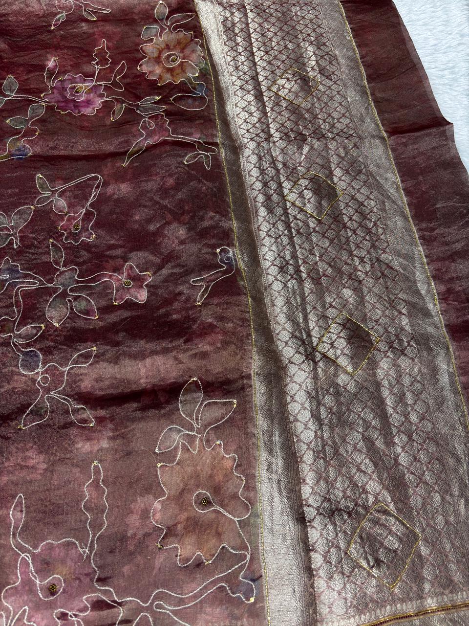 The Vintage Rose: Banarasi Hand Work Saree