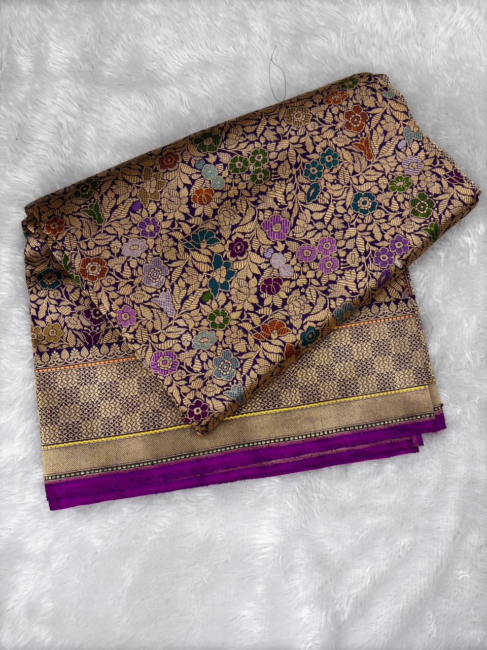 Royal Purple Pure Katan Silk Banarasi Kinkhwab Handloom Saree