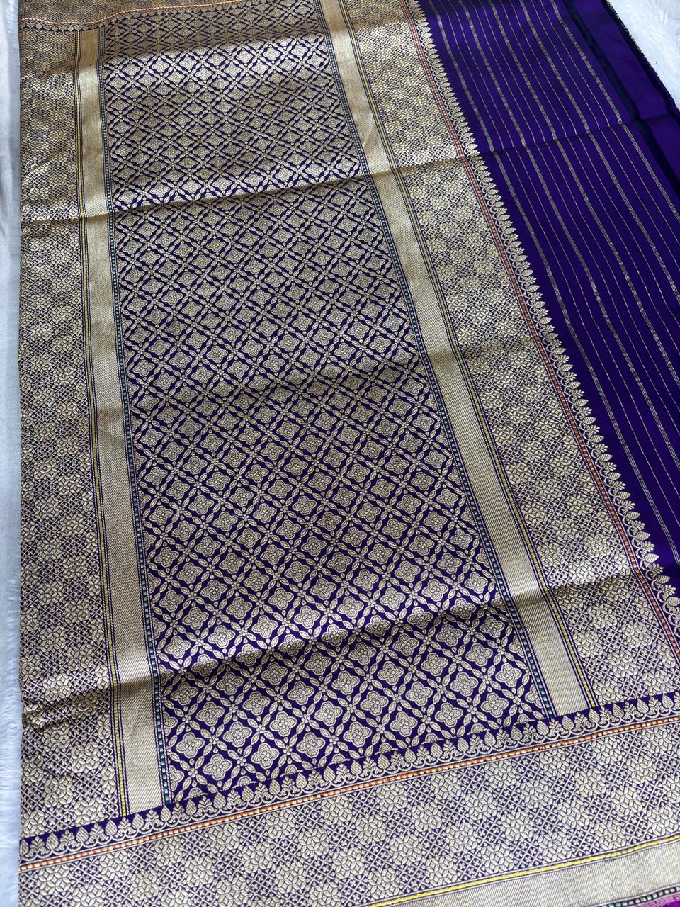 Royal Purple Pure Katan Silk Banarasi Kinkhwab Handloom Saree