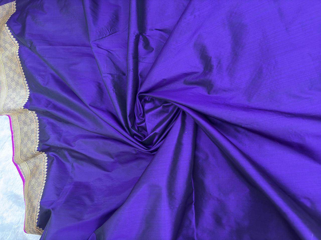Royal Purple Pure Katan Silk Banarasi Kinkhwab Handloom Saree