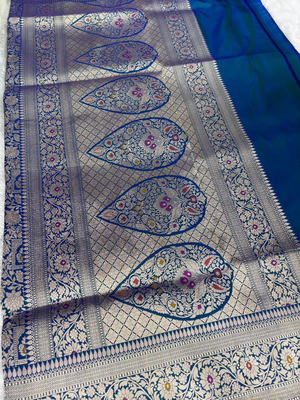 Royal Blue Banarasi Katan Silk Brocade Saree with Meenakari Jaal & Zari Pallu