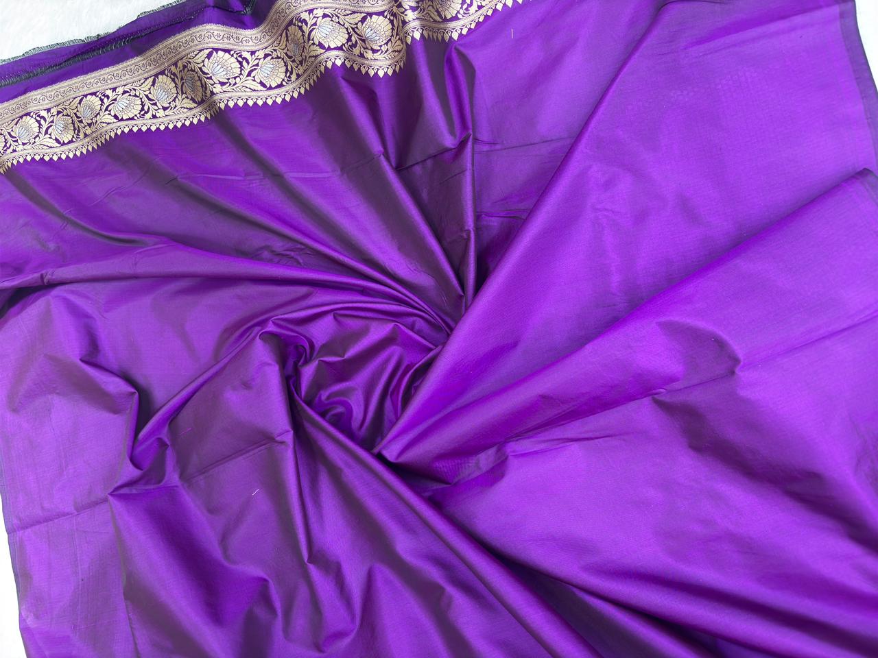 Majestic Purple Rungkaat Katan Silk Handloom Saree with Cutwork Geometric Jaal