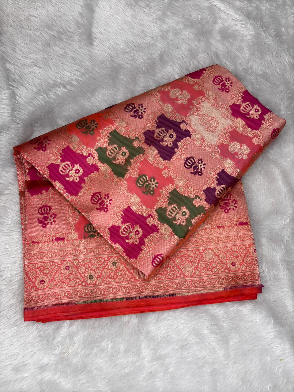 Royal Purple Rungkaat Katan Silk Handloom Saree with Geometric Cutwork Jaal