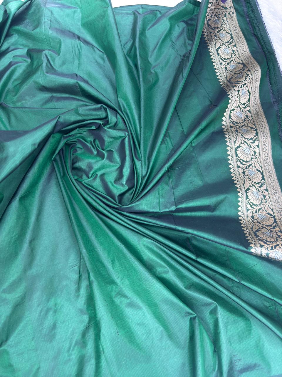 Majestic Royal Blue Rungkaat Katan Silk Saree with Mughal Mehrab Cutwork Jaal