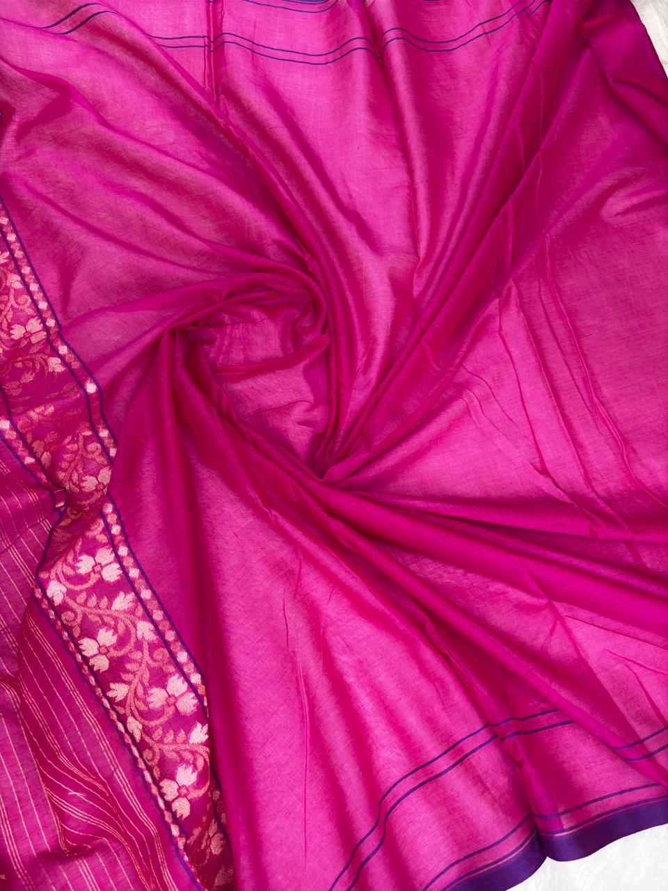 Premium Ruby Red Jamdani Saree with Leheriya Floral Vines