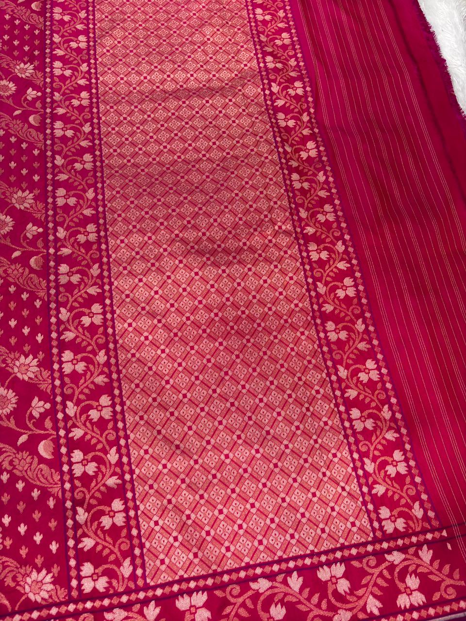 Regal Deep Red Premium Jamdani Saree with Floral Panel Work