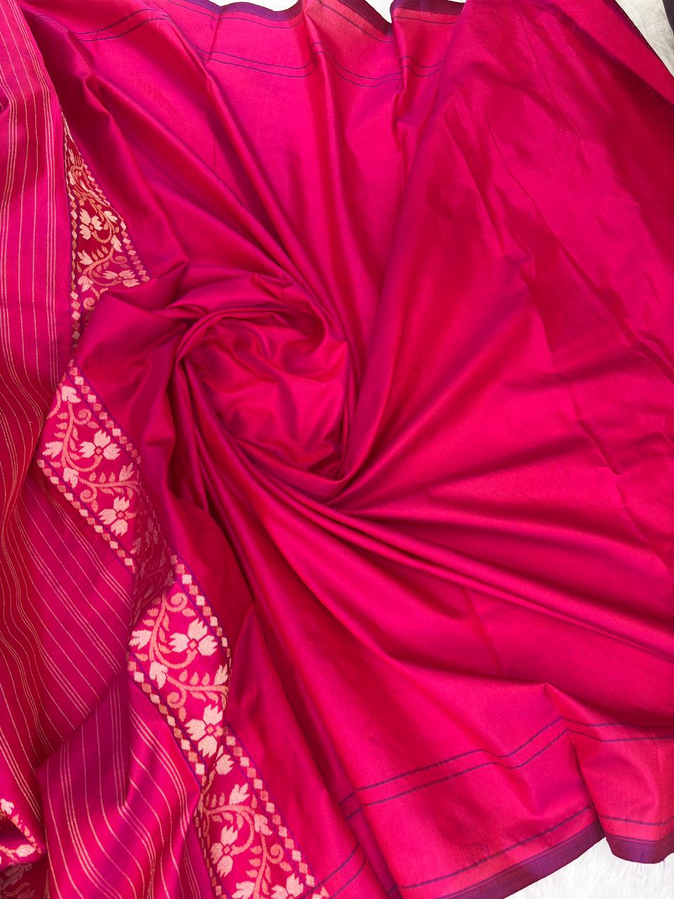 Regal Deep Red Premium Jamdani Saree with Floral Panel Work
