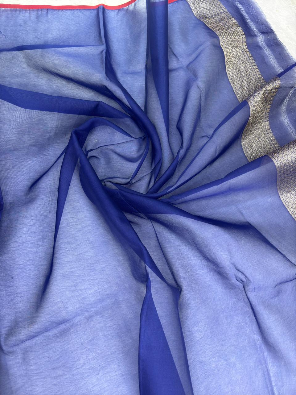 Royal Blue Premium Jamdani Saree with Guldasta (Vase) Motifs