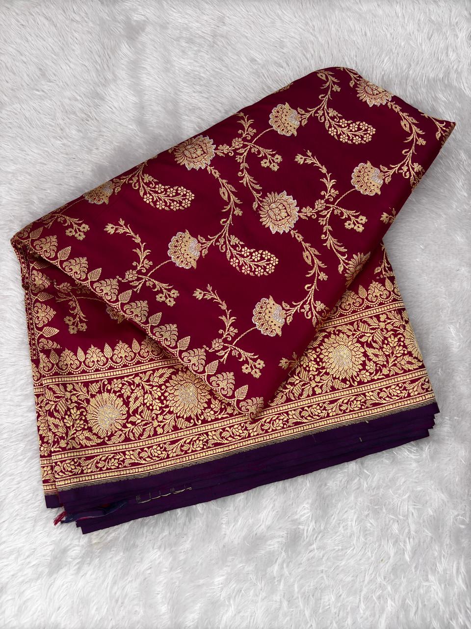 The Royal Wine: Premium Kadhua Jungla Pure Katan Silk Banarasi Handloom Saree