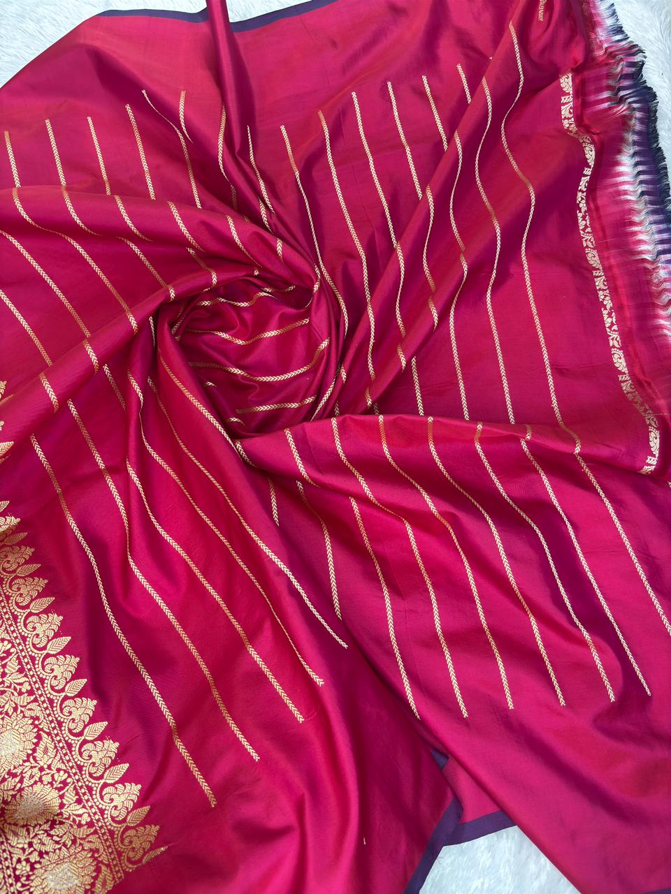 The Royal Wine: Premium Kadhua Jungla Pure Katan Silk Banarasi Handloom Saree