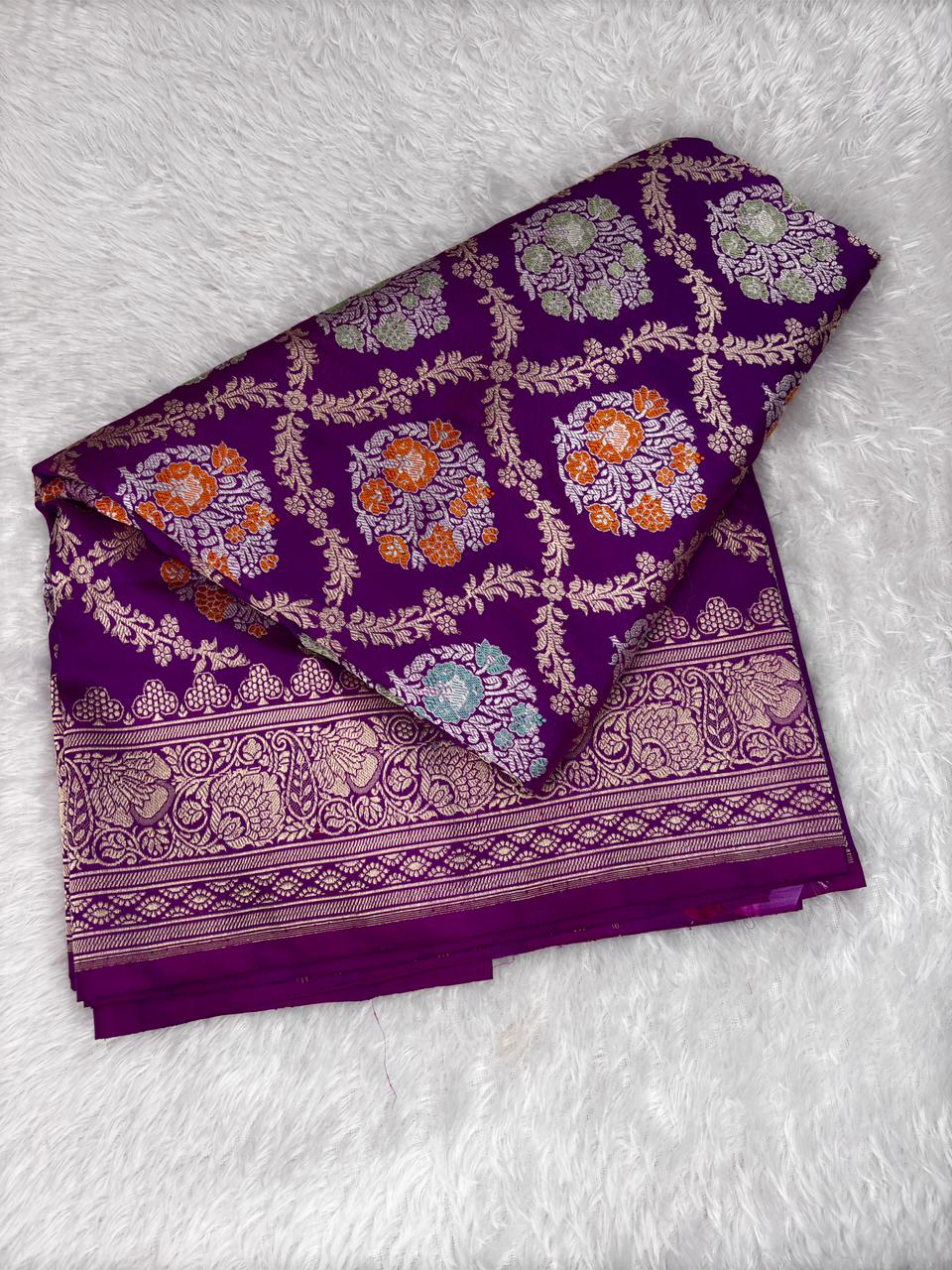 The Royal Violet: Premium Kadhua Jungla Silk Handloom Saree