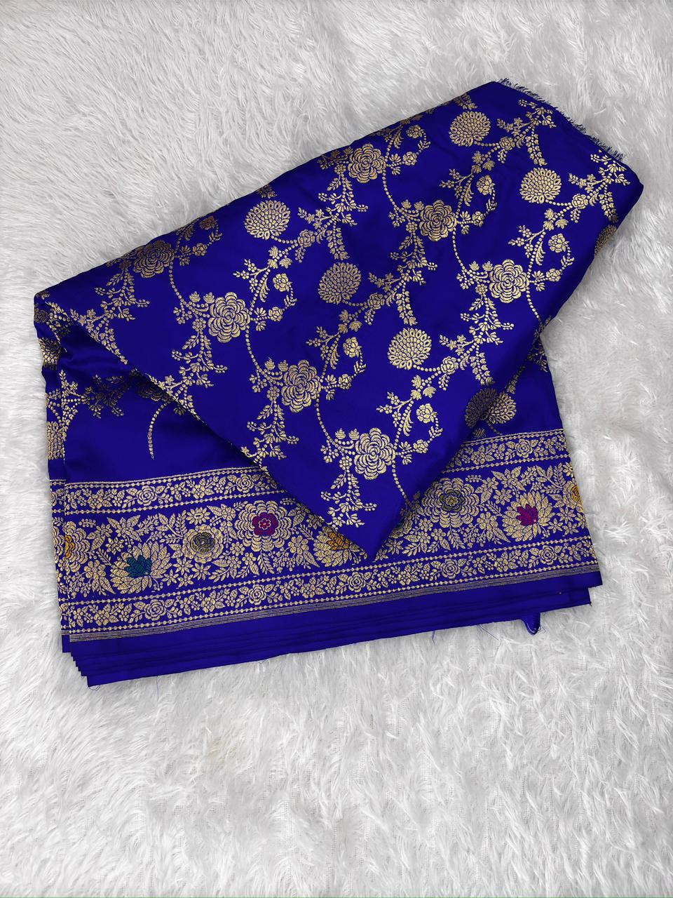 The Sapphire Vine: Royal Blue Premium Kadhua Jungla Banarasi Saree